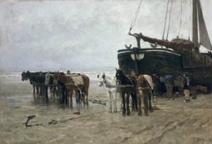 スヘフェニンゲンのビーチでのボート、1876 作： Anton Mauve